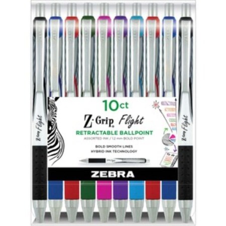 Workstationpro 1.2 mm Z-Grip Flight Retractable Ballpoint Pens, Assorted Color, 10PK WO3759255